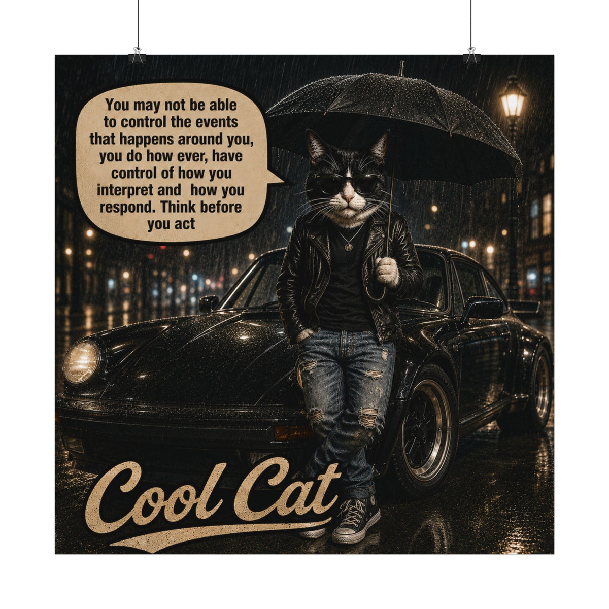 Cool Cat Satin Poster — Motivational Urban Cat Art Print