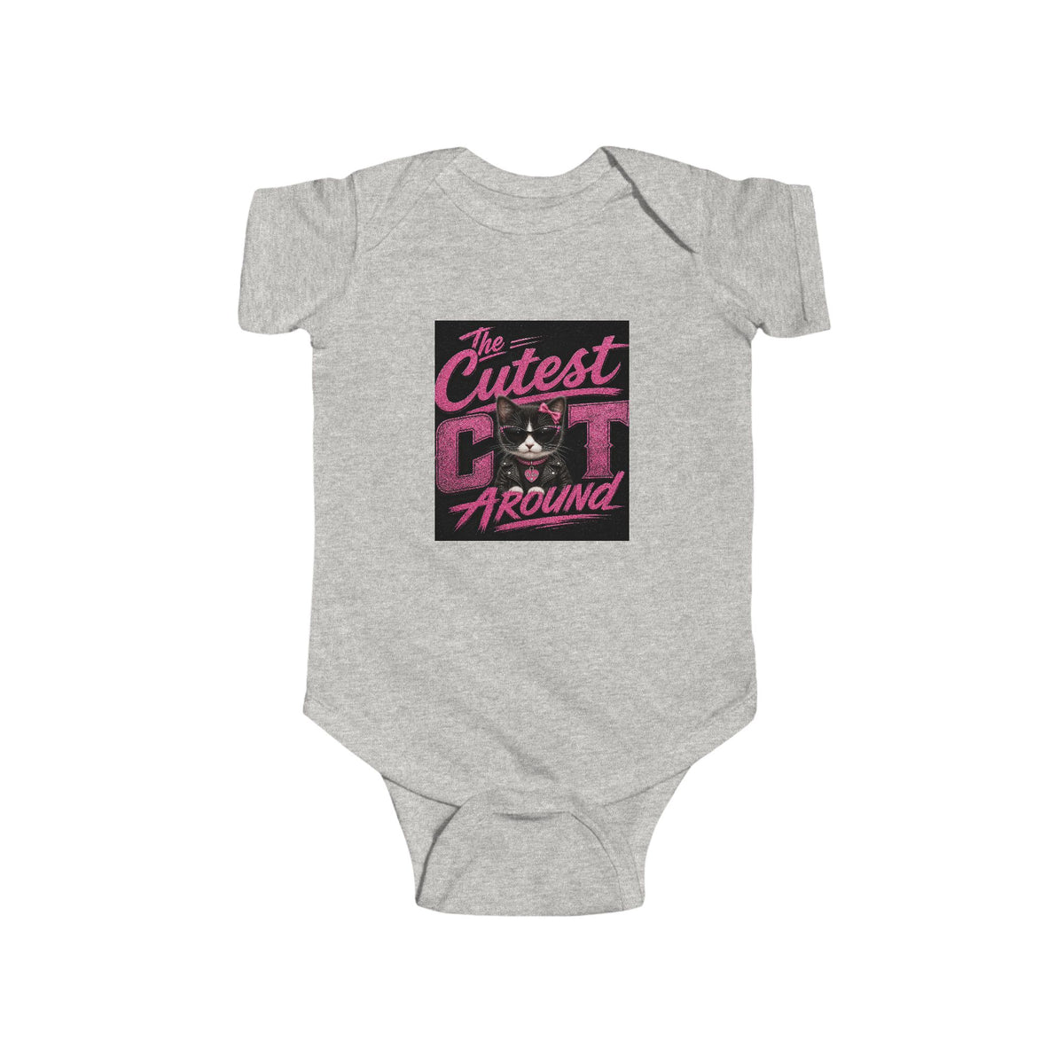 Infant Bodysuit - "The Cutest Cat Around" Baby Onesie, Retro Pink Cat Graphic