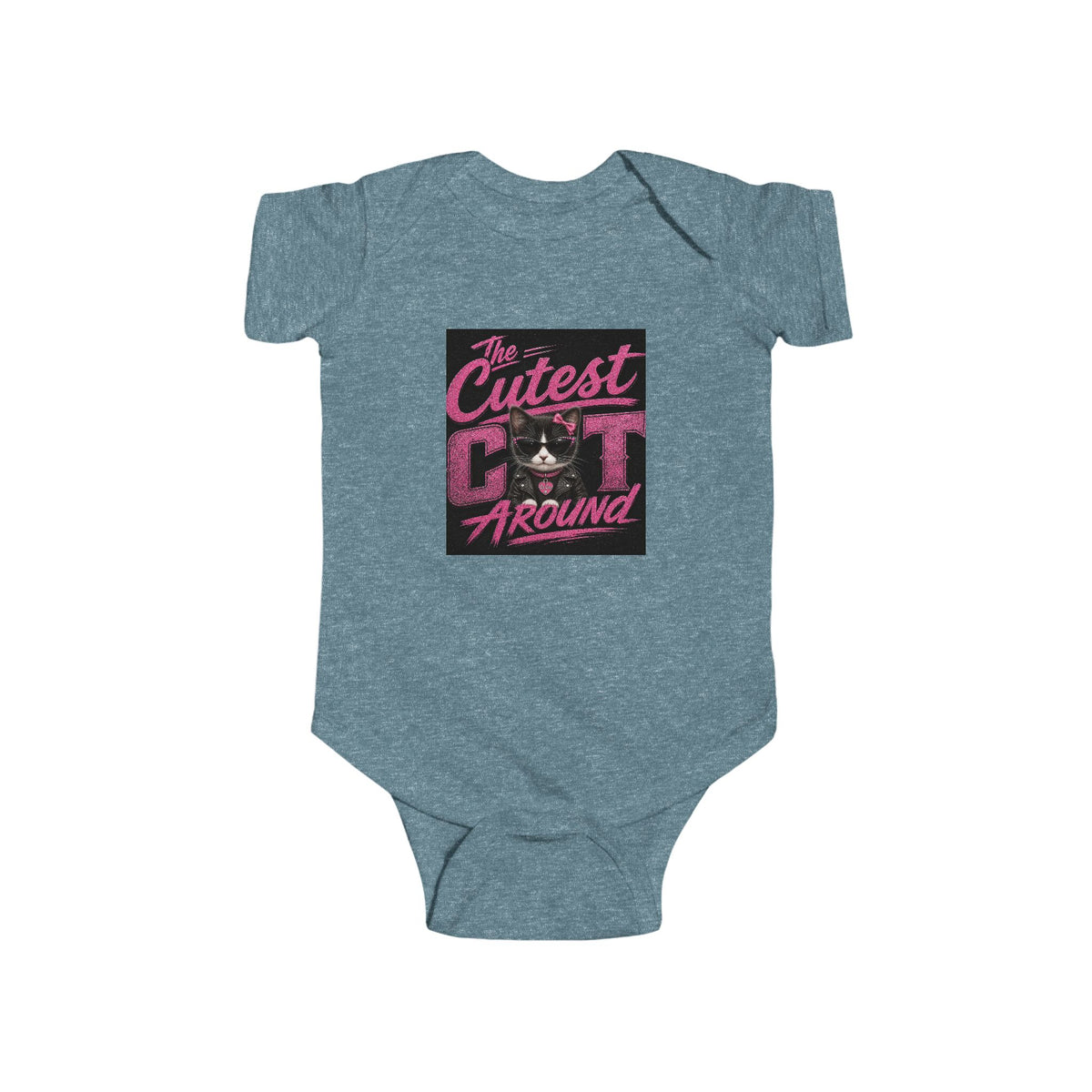 Infant Bodysuit - "The Cutest Cat Around" Baby Onesie, Retro Pink Cat Graphic