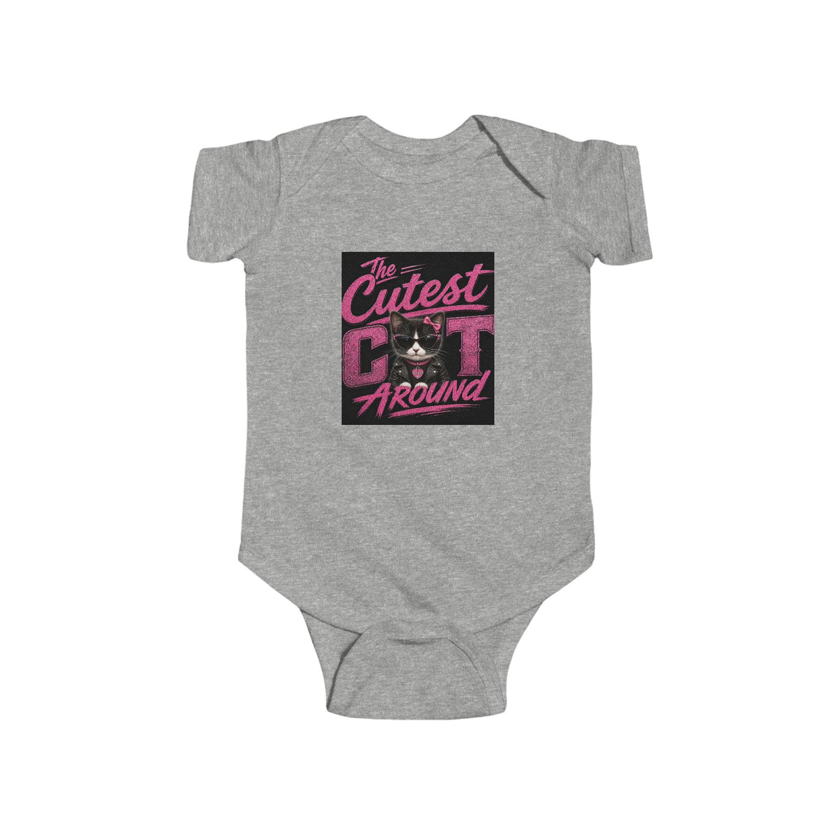 Infant Bodysuit - "The Cutest Cat Around" Baby Onesie, Retro Pink Cat Graphic