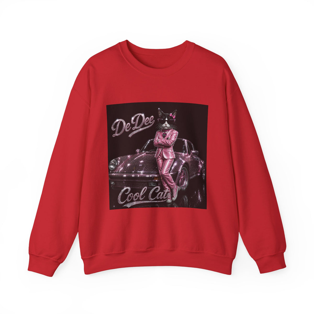 Cool Cat sparkles car Sweatshirt Pink DeDee— Retro Cat Graphic Crewneck
