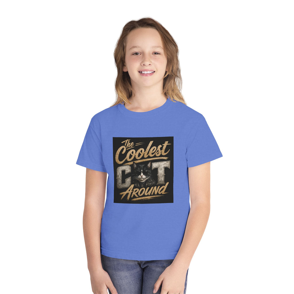 Youth Tee - "The Coolest Cat Around" Retro Graphic Cat Shirt
