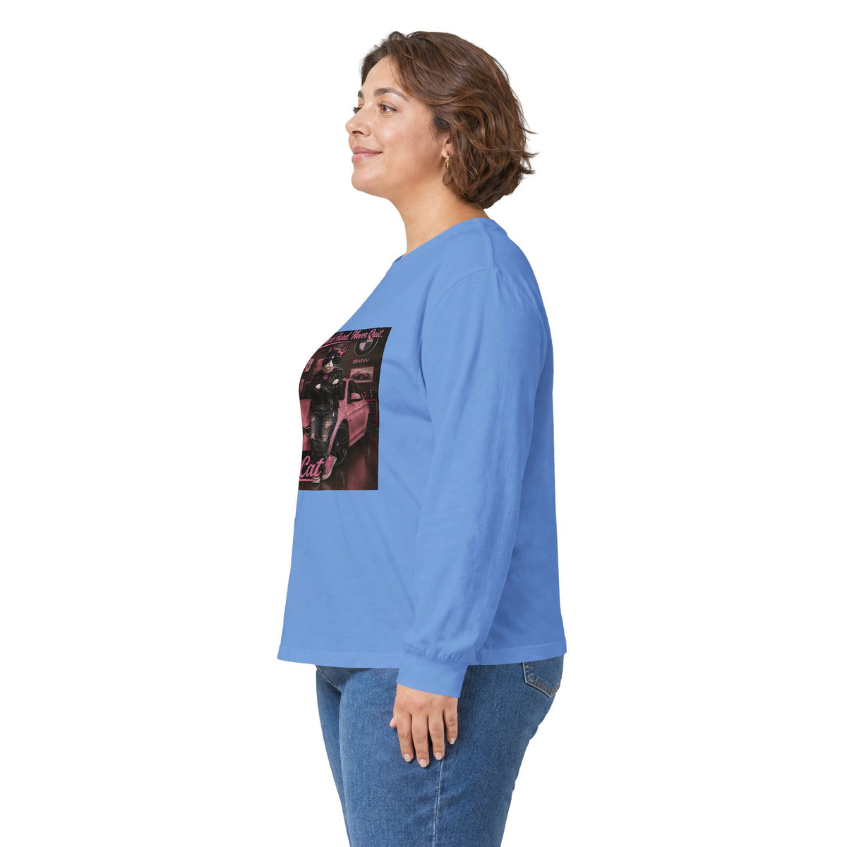 Cool Cat Long Sleeve Tee – "Stay Cool. Work Hard. Never Quit." Graphic Shirt