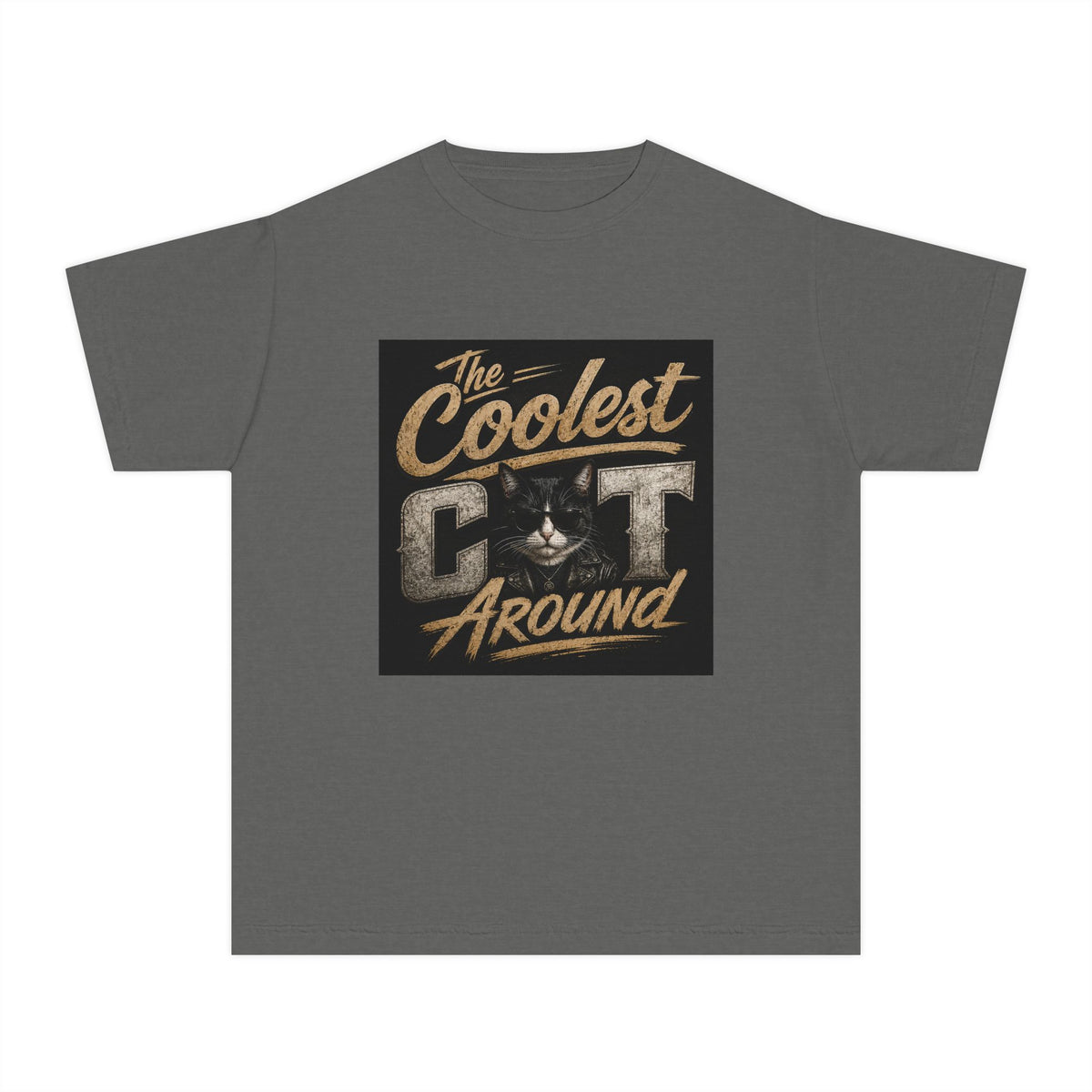 Youth Tee - "The Coolest Cat Around" Retro Graphic Cat Shirt