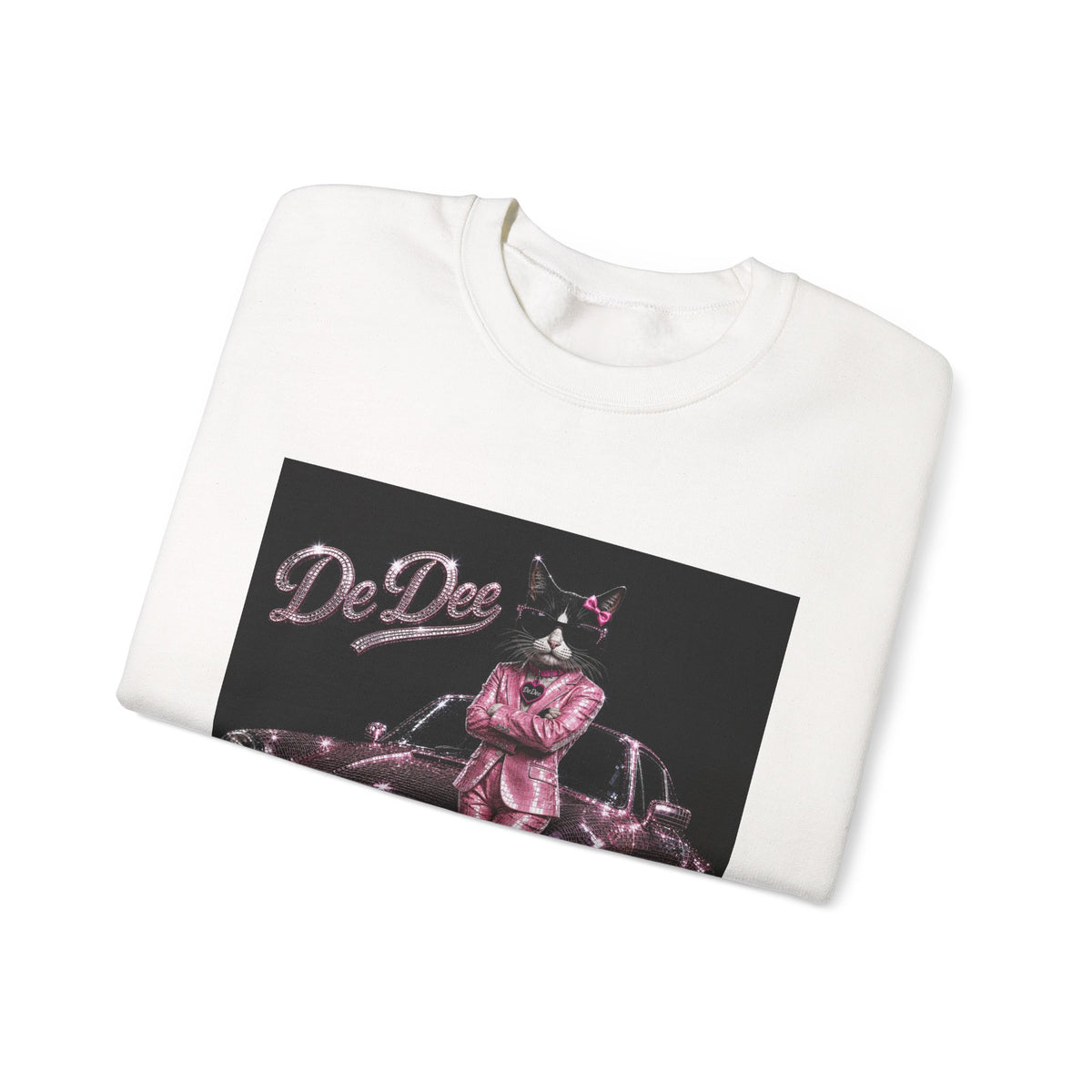 Cool Cat sparkles car Sweatshirt Pink DeDee— Retro Cat Graphic Crewneck