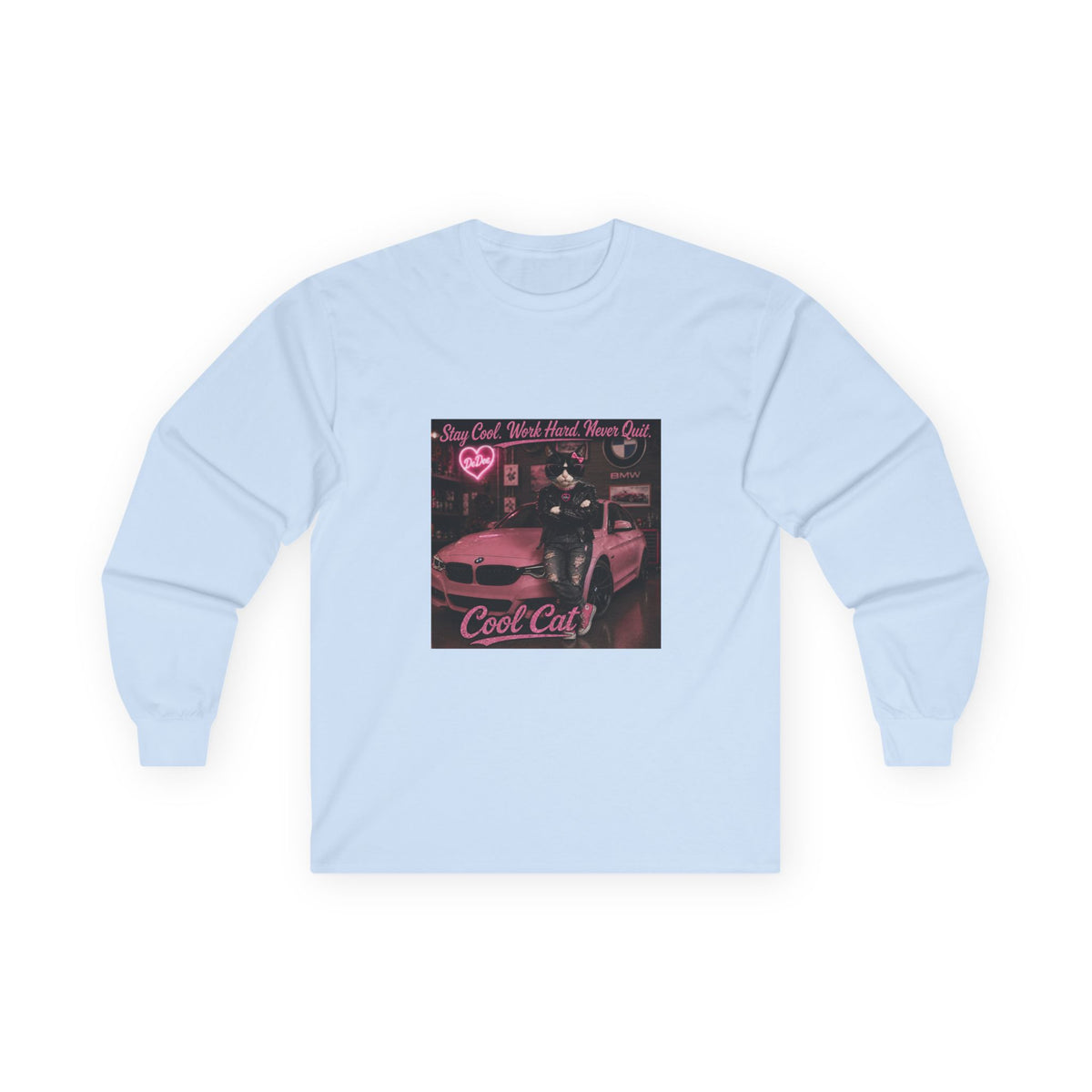 Cool Cat Long Sleeve Tee – "Stay Cool. Work Hard. Never Quit." Graphic Shirt