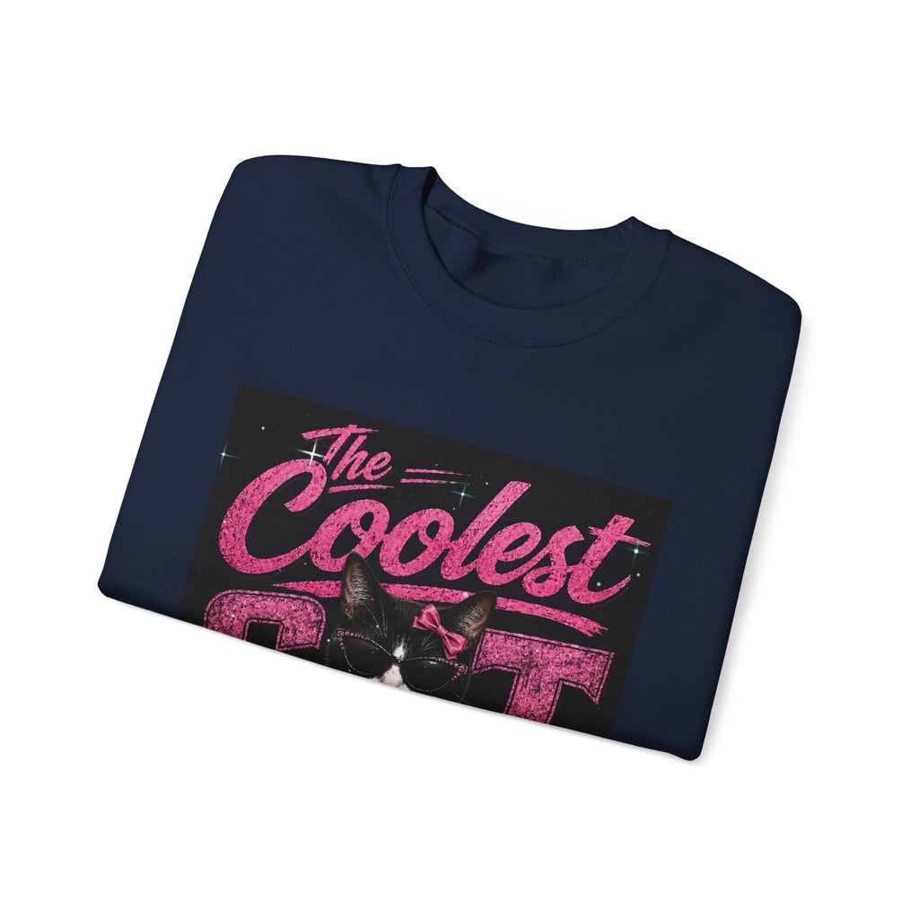 Coolest Cat Around Sweatshirt — Retro Cat Graphic Crewneck