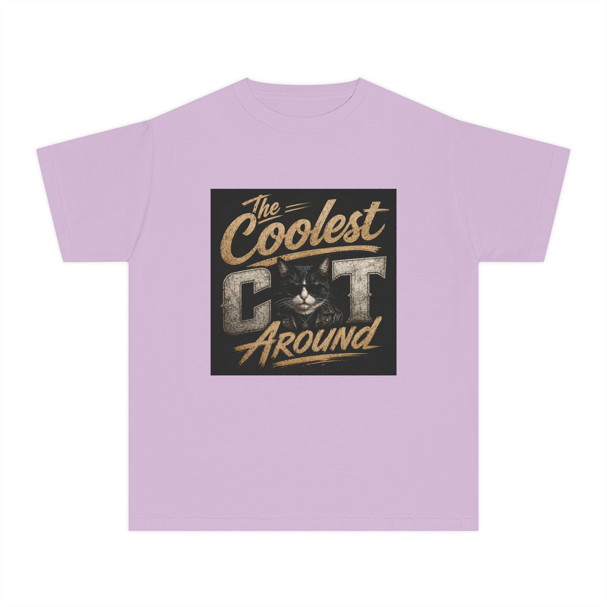 Youth Tee - "The Coolest Cat Around" Retro Graphic Cat Shirt