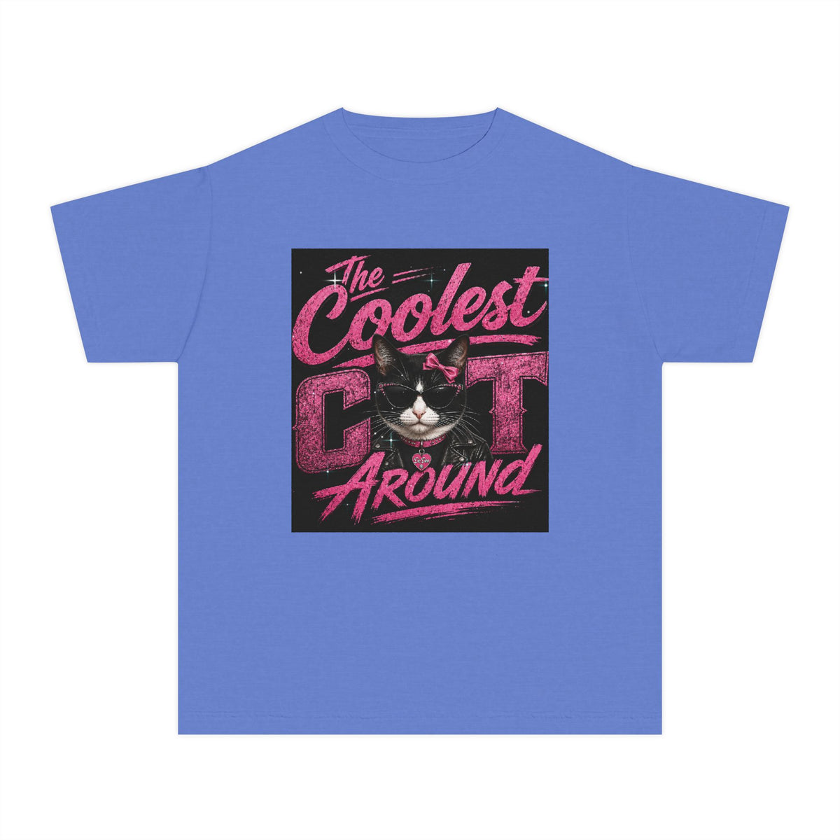 Youth Tee — "The Coolest Cat Around" Graphic Cat Shirt