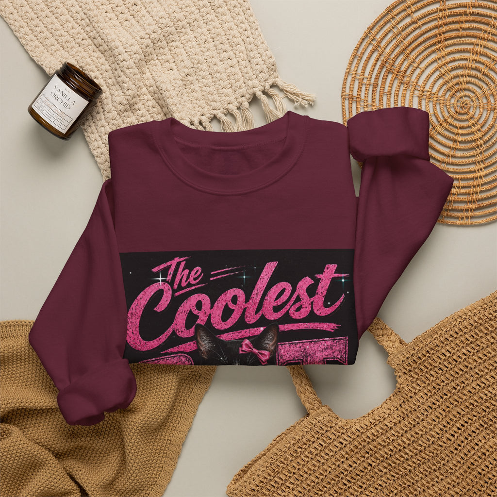 Coolest Cat Around Sweatshirt — Retro Cat Graphic Crewneck