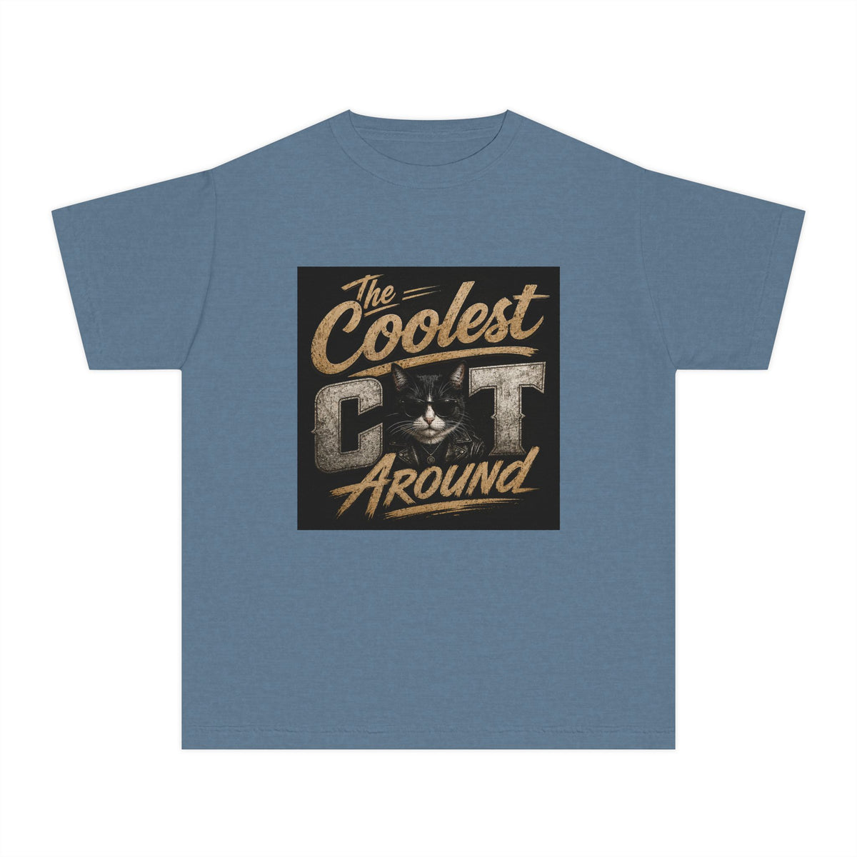 Youth Tee - "The Coolest Cat Around" Retro Graphic Cat Shirt
