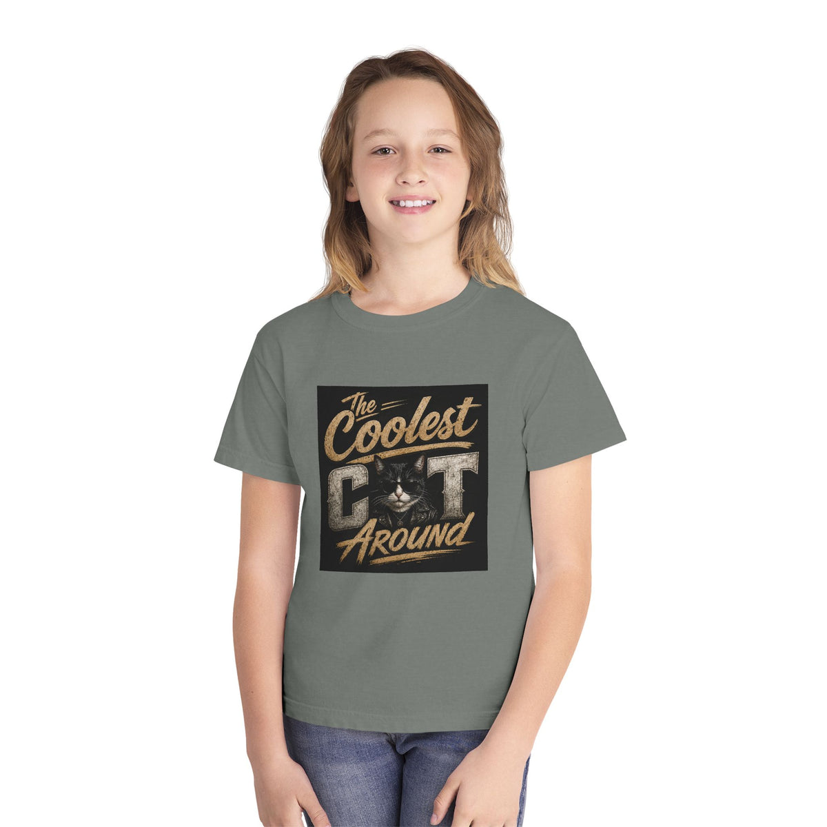 Youth Tee - "The Coolest Cat Around" Retro Graphic Cat Shirt