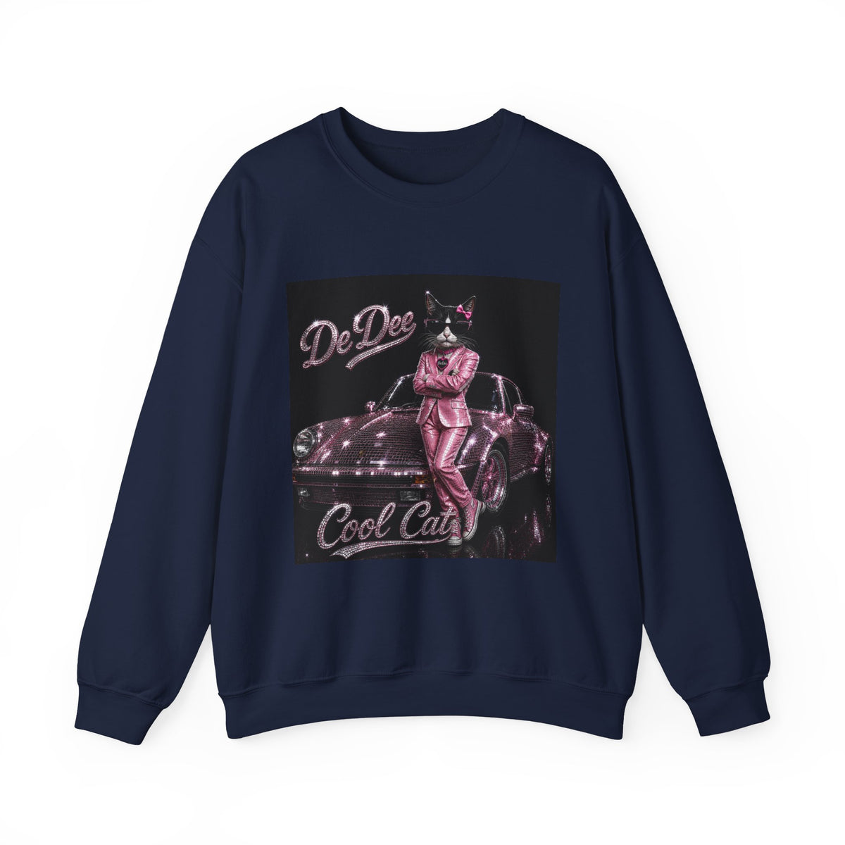 Cool Cat sparkles car Sweatshirt Pink DeDee— Retro Cat Graphic Crewneck