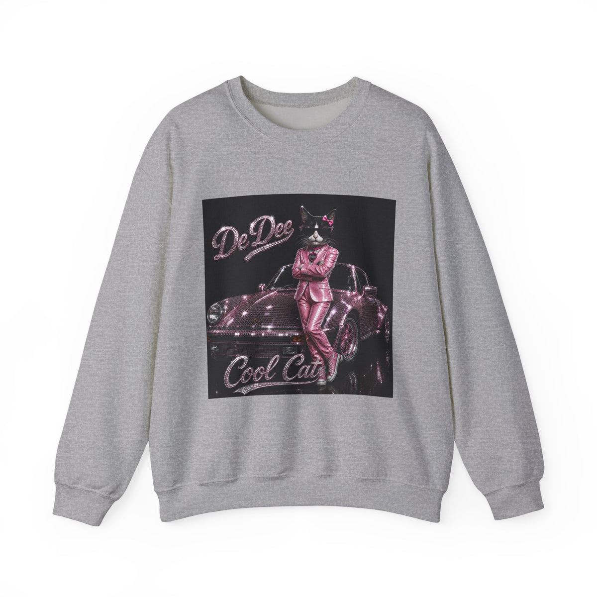 Cool Cat sparkles car Sweatshirt Pink DeDee— Retro Cat Graphic Crewneck