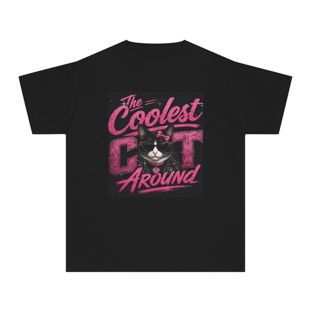 Youth Tee — "The Coolest Cat Around" Graphic Cat Shirt