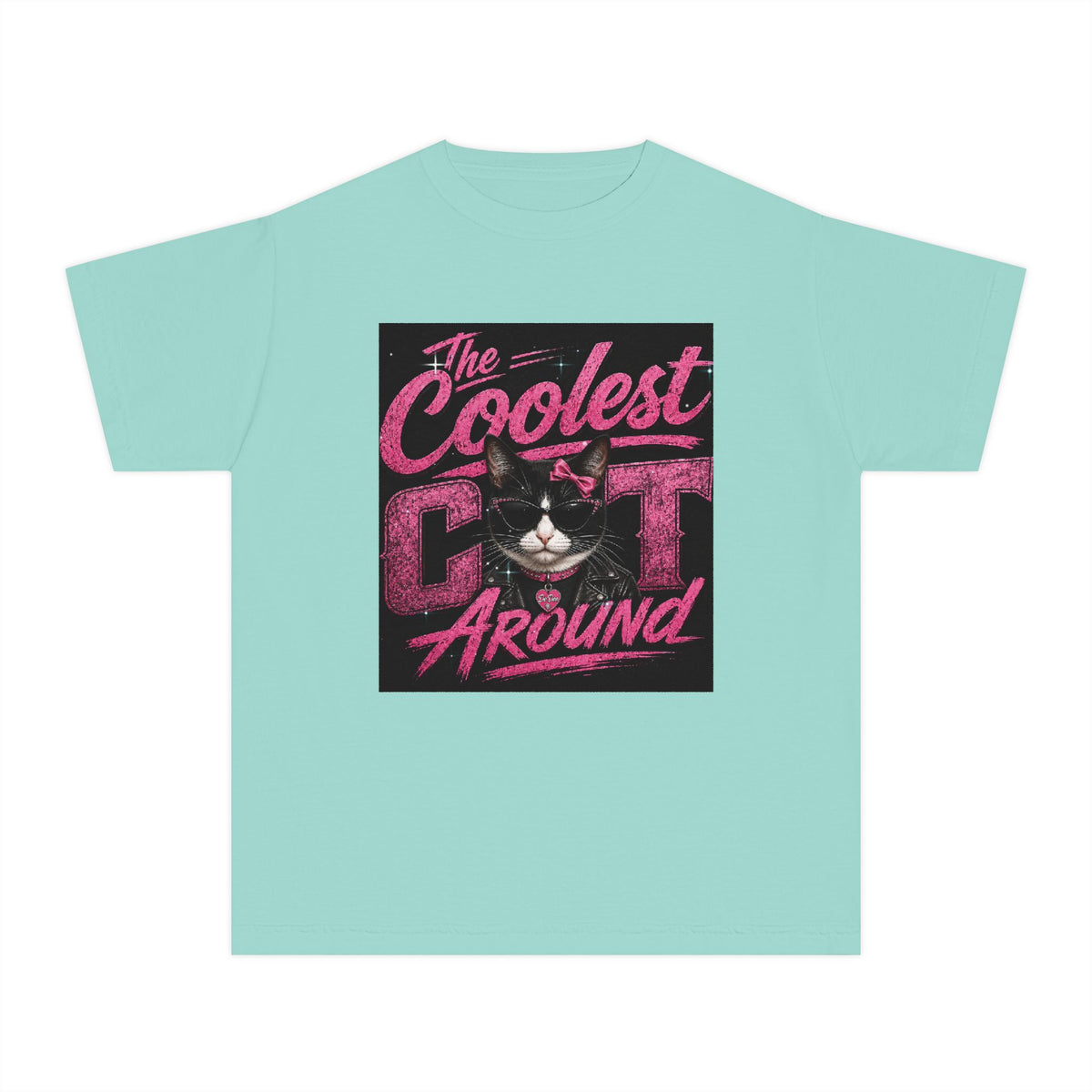Youth Tee — "The Coolest Cat Around" Graphic Cat Shirt