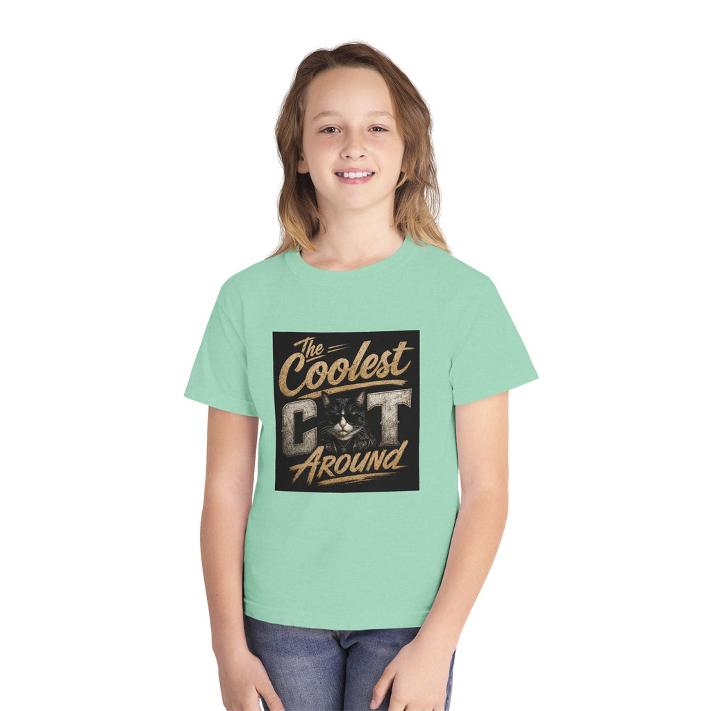 Youth Tee - "The Coolest Cat Around" Retro Graphic Cat Shirt