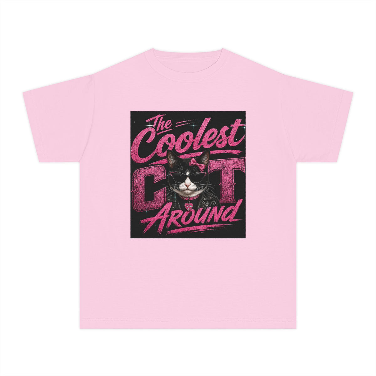 Youth Tee — "The Coolest Cat Around" Graphic Cat Shirt