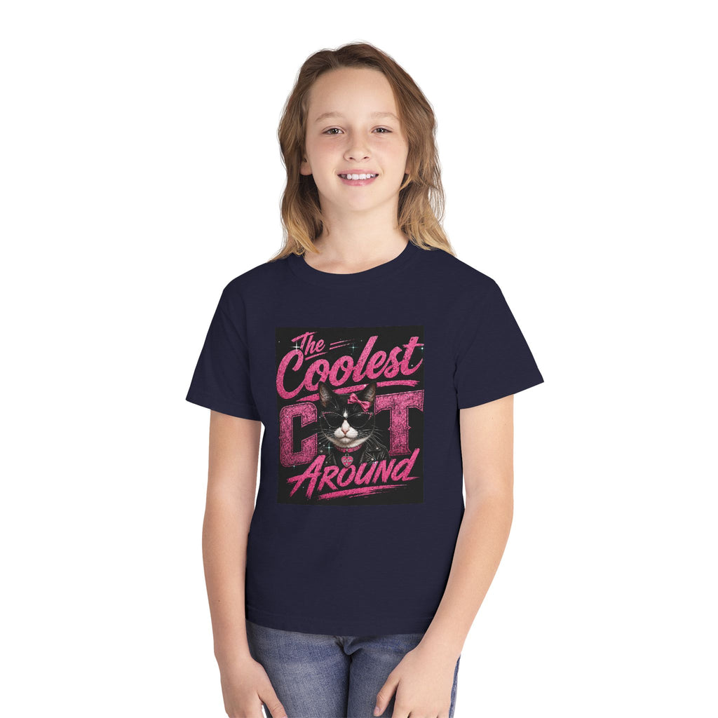 Youth Tee — "The Coolest Cat Around" Graphic Cat Shirt