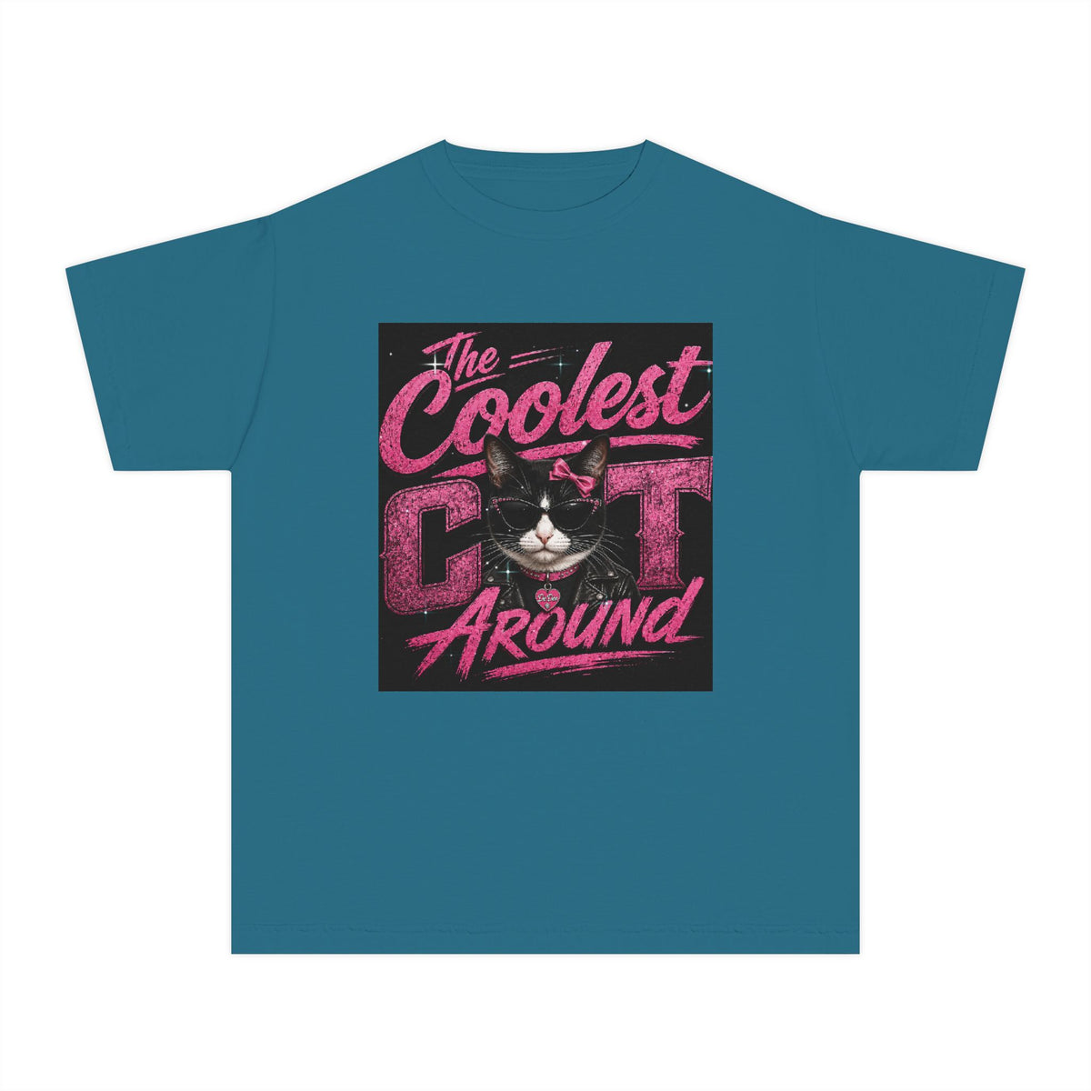 Youth Tee — "The Coolest Cat Around" Graphic Cat Shirt