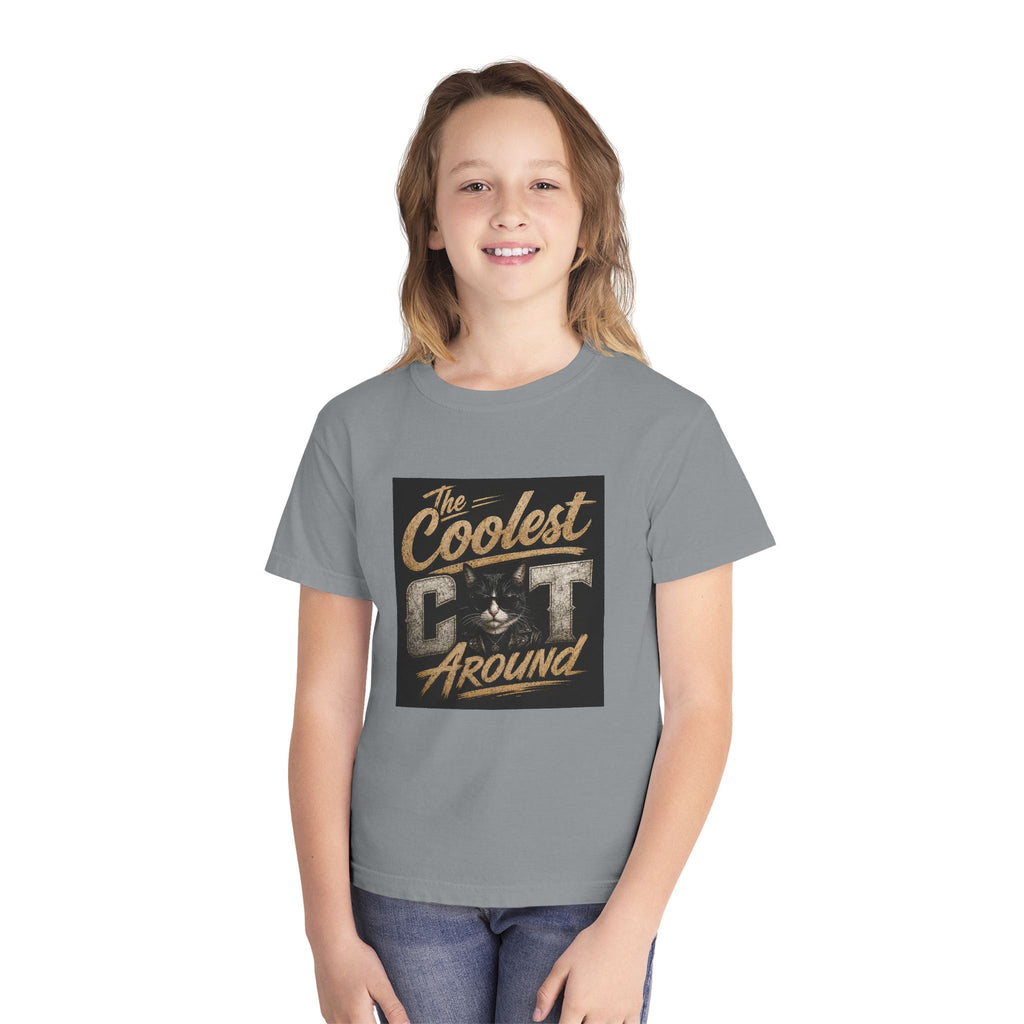 Youth Tee - "The Coolest Cat Around" Retro Graphic Cat Shirt