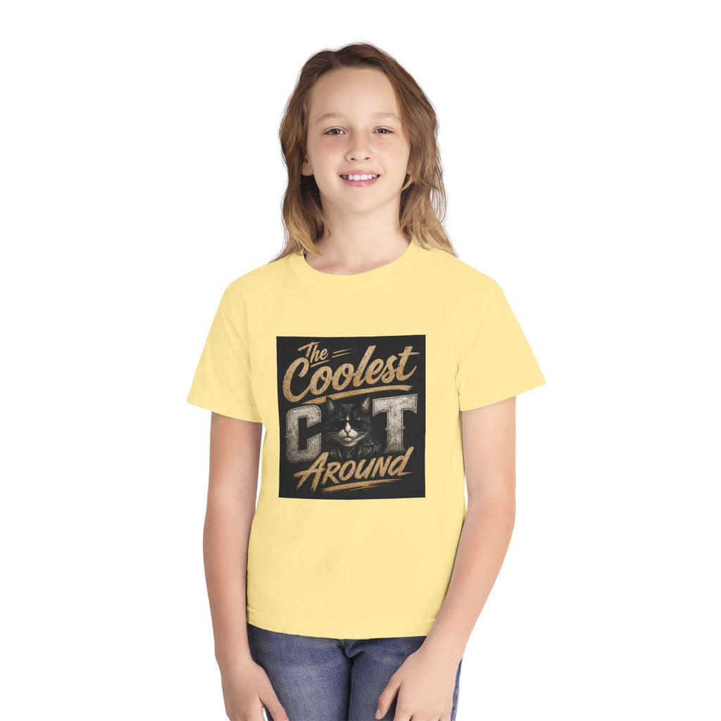 Youth Tee - "The Coolest Cat Around" Retro Graphic Cat Shirt