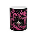Coolest Cat Around Ceramic Mug — Pink Retro Cat Design (11oz & 15oz)