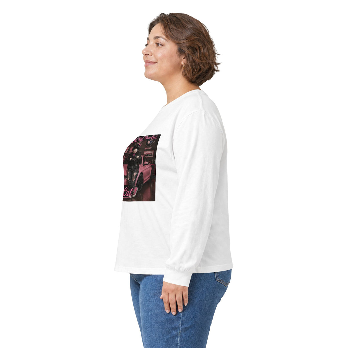 Cool Cat Long Sleeve Tee – "Stay Cool. Work Hard. Never Quit." Graphic Shirt
