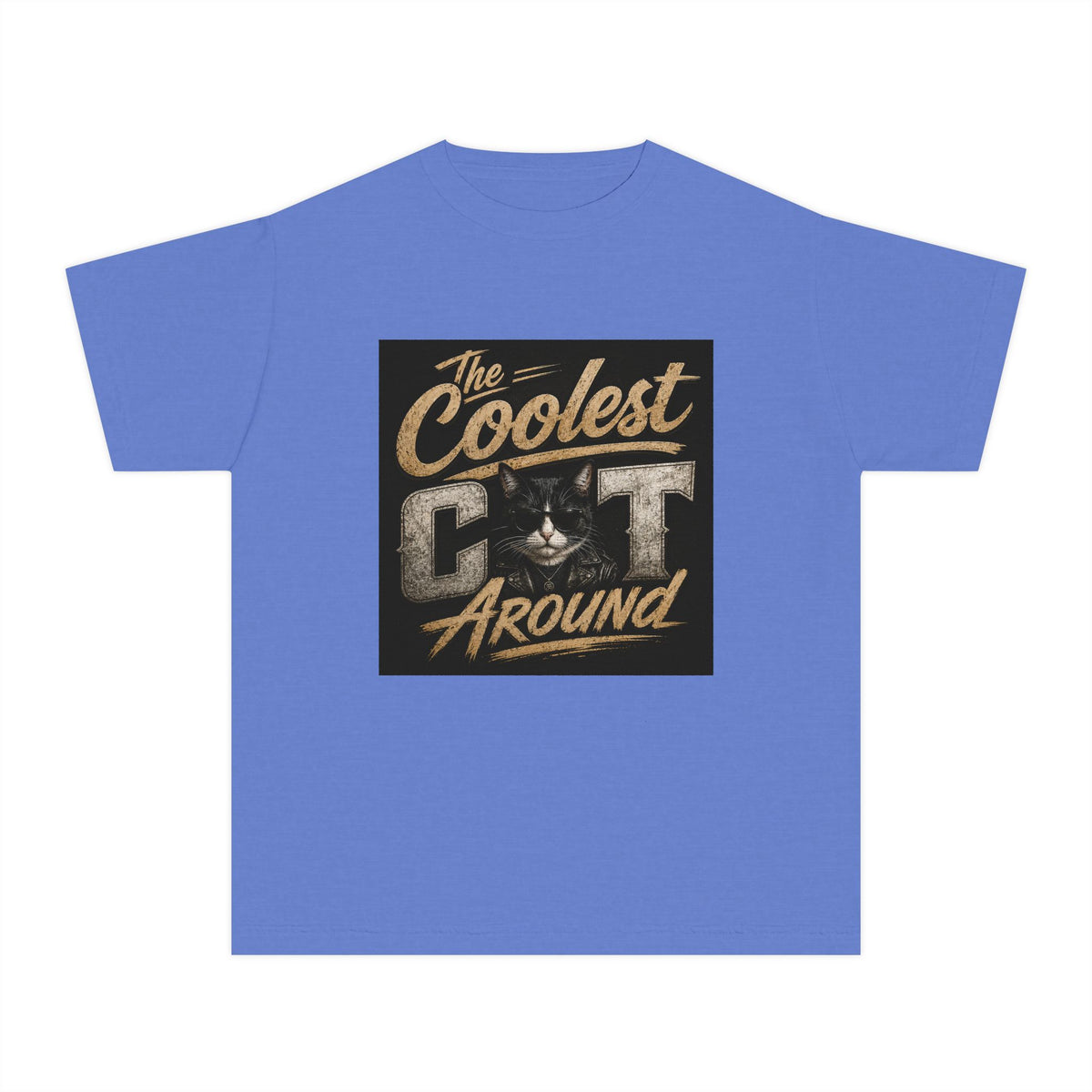 Youth Tee - "The Coolest Cat Around" Retro Graphic Cat Shirt
