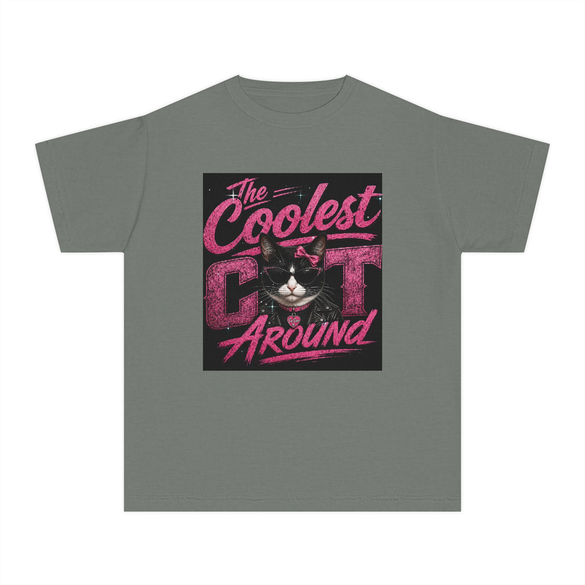 Youth Tee — "The Coolest Cat Around" Graphic Cat Shirt