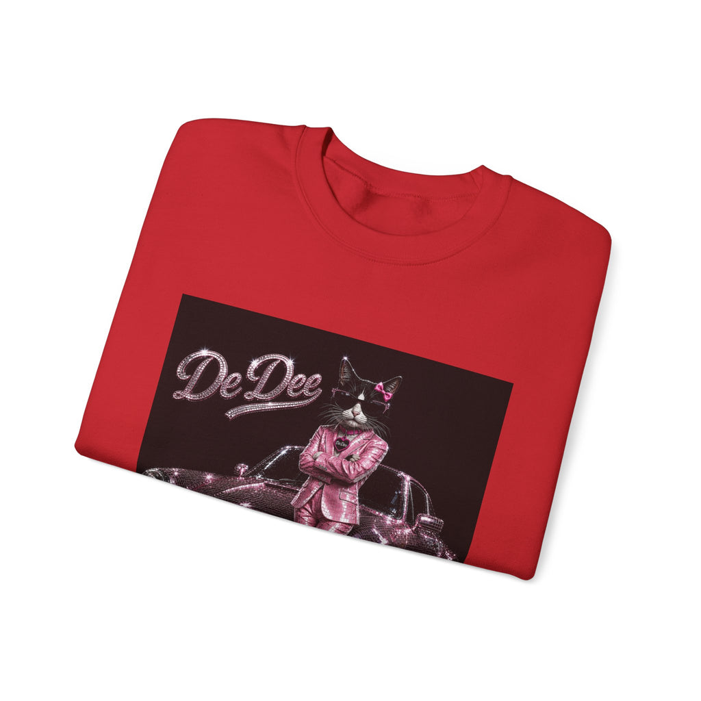 Cool Cat sparkles car Sweatshirt Pink DeDee— Retro Cat Graphic Crewneck