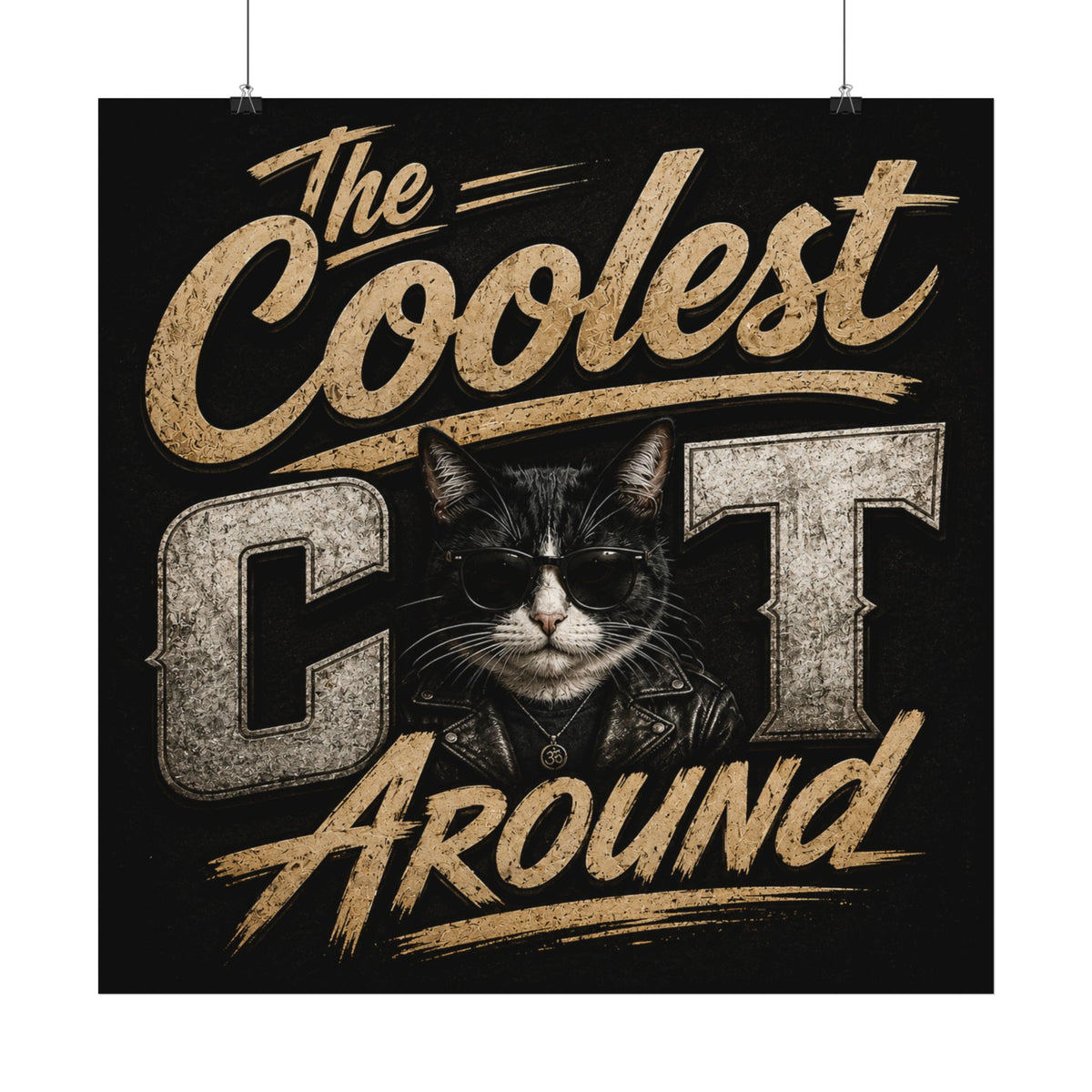Copy of Cool Cat Satin Poster — "Stay Cool. Work Hard. Never Quit." Motivational Cat with Sports Car